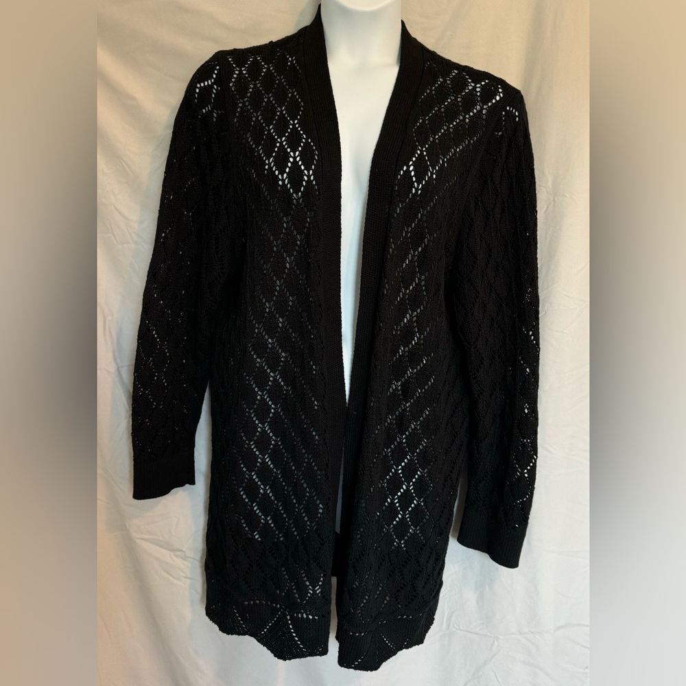 Lane Bryant plus size Lacy Cardigan. Black. Size 22/24. Open Front. Long Sleeve.
